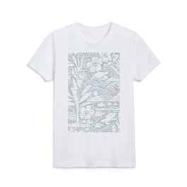 Hawaiian Block Print / Vintage Nature on Baby Blue Kids T Shirt