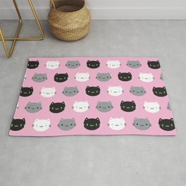 Cute Cats & Kawaii Kittens (Pink) Rug | Repeat, Cute, Pattern, Cats, Kitten, Blackcat, Digital, Kawaii, Babypink, Drawing 