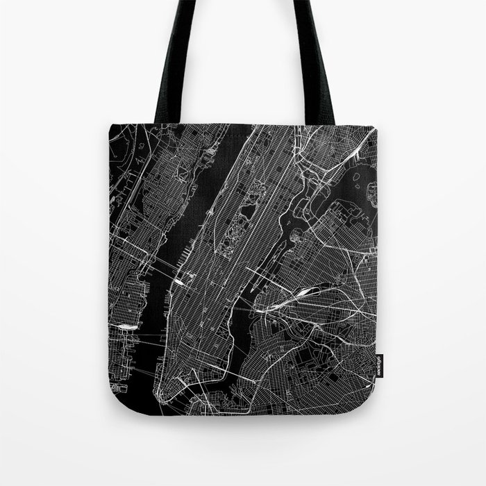 New York City Black Map Tote Bag