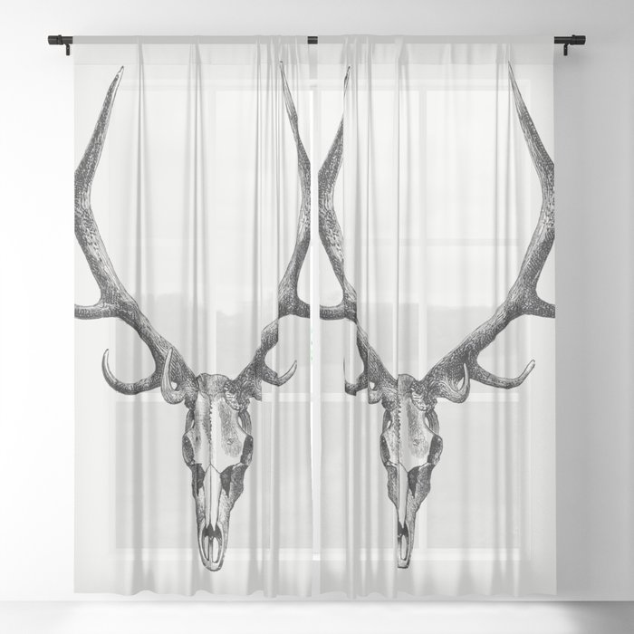 Stag skull drawing, The Great and Small Game of India Sheer Curtain