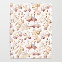 Wooden Toys Watercolor Pattern Illustration Poster