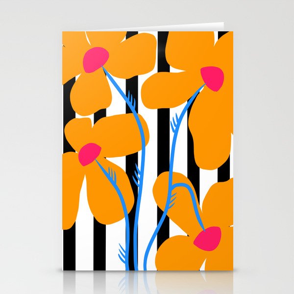 Retro Orange Flowers With Striped Backround Stationery Cards