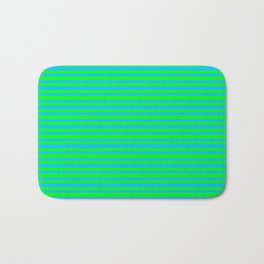 [ Thumbnail: Lime, and Deep Sky Blue Lined Pattern Bath Mat ]