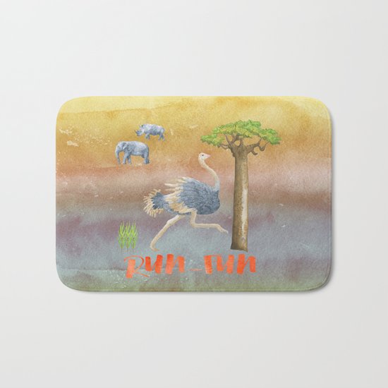 Run Fun - Ostrich Bird Animal Africa Illustration Bath Mat