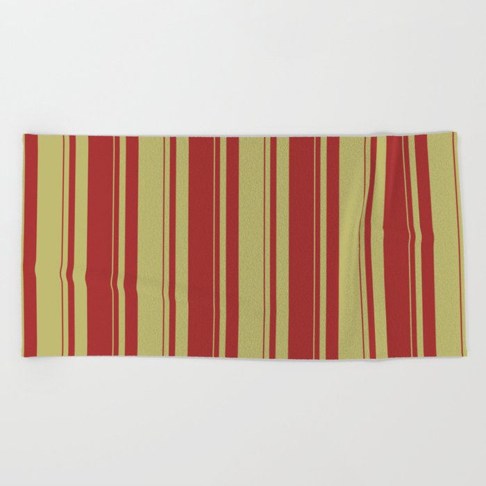 Dark Khaki & Brown Colored Striped Pattern Beach Towel