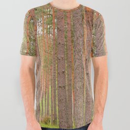 Slender tree trunks of a pine forest All Over Graphic Tee