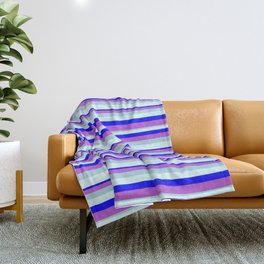 [ Thumbnail: Blue, Orchid, Light Blue & Light Cyan Colored Pattern of Stripes Throw Blanket ]