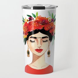 Floral Frida - Red Travel Mug