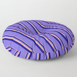 [ Thumbnail: Light Salmon, Blue, and Slate Blue Colored Stripes Pattern Floor Pillow ]