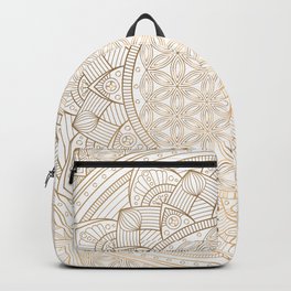The Flower of Life Gold Mandala Pattern With White Shimmer Backpack | Yoga, Goldpattern, Modernmandala, Yinandyangmandala, Mandala, Flowermandala, Goldmandala, Bohogoldmandala, Mandalaclock, Bohemianmandala 