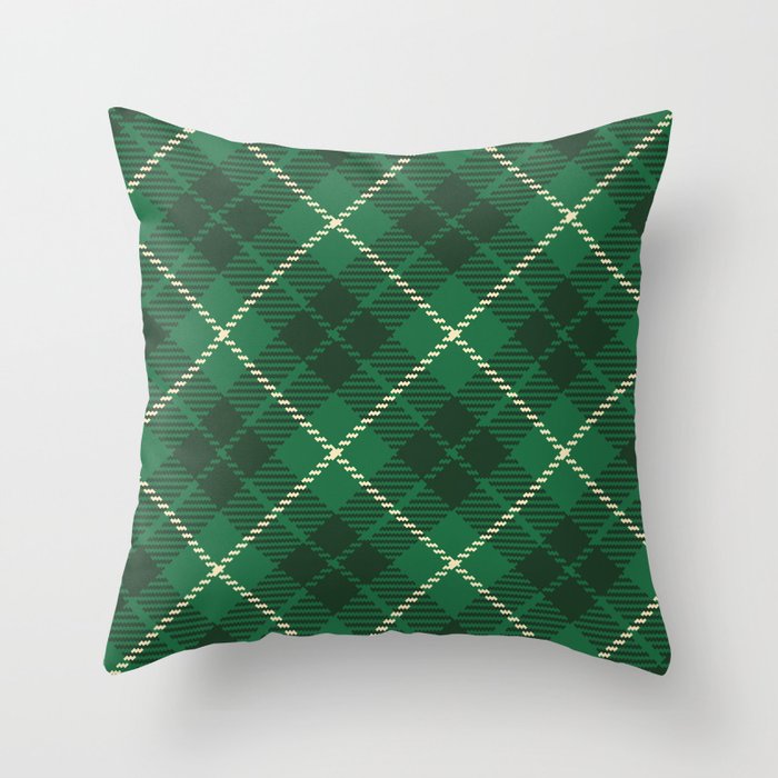Irish green tartan diagonal Throw Pillow