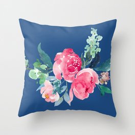 Blue and Pink Peony Watercolor Throw Pillow