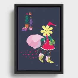 Retro Flower Santa - Merry Christmas Framed Canvas