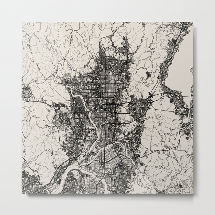 Japan KYOTO - City Map - Black and White Metal Print