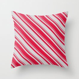 [ Thumbnail: Light Grey and Crimson Colored Lines/Stripes Pattern Throw Pillow ]