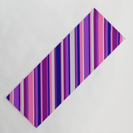 [ Thumbnail: Eye-catching Purple, Dark Orchid, Blue, Hot Pink & Light Grey Colored Lined Pattern Yoga Mat ]