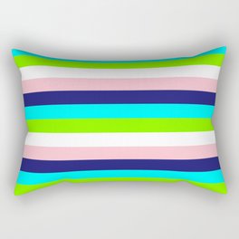 [ Thumbnail: Pink, Midnight Blue, Cyan, Chartreuse, and White Colored Lined/Striped Pattern Rectangular Pillow ]