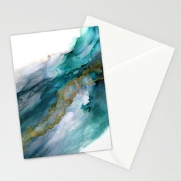 Wild Rush - abstract ocean theme in teal gray gold, marble pattern Stationery Cards