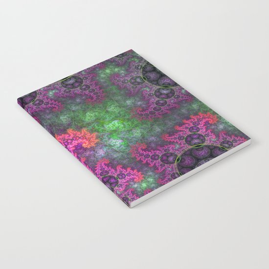 Dragon spirals in a green field, fractal art Notebook