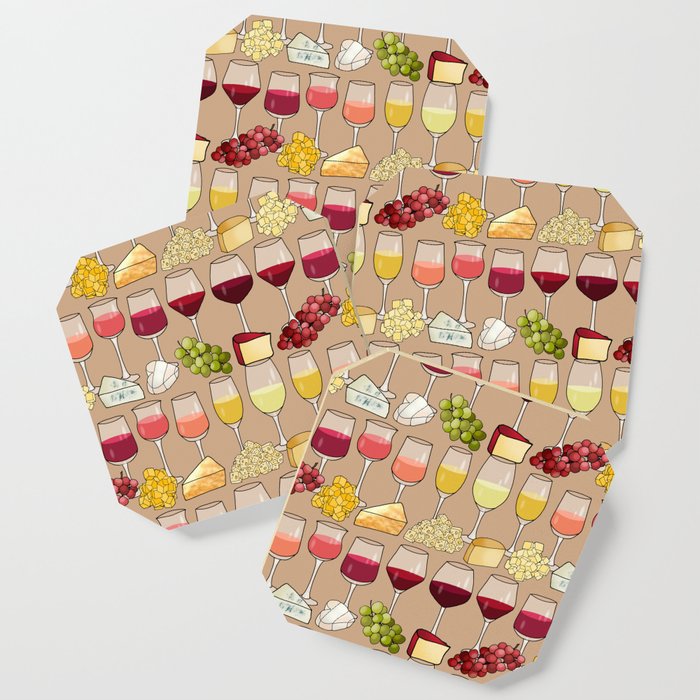 Wine and Cheese (cork brown) Coaster