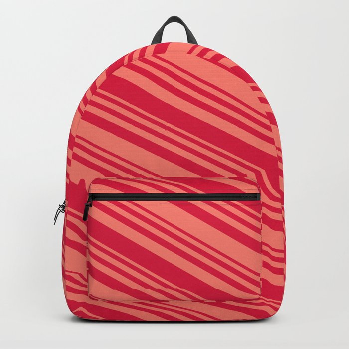 Salmon & Crimson Colored Striped/Lined Pattern Backpack
