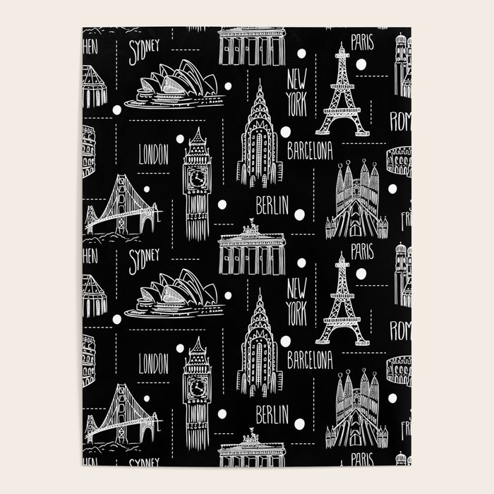 Globetrotter Black and White Travel Poster by Heather Dutton Society6