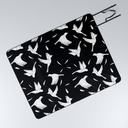 Little Birds Black and White Pattern Picnic Blanket