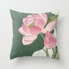 Flowering lotus flowers, Ohara Koson Throw Pillow