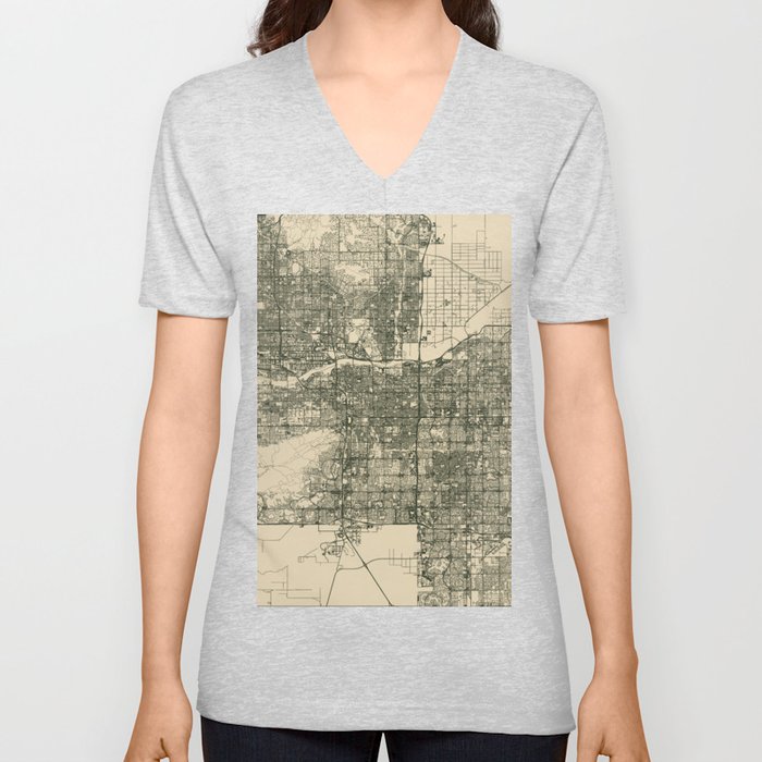 USA, Tempe - Vintage City Map V Neck T Shirt