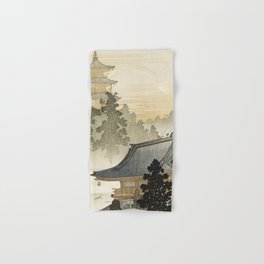 Japanese Pagoda and Rainbow - Vintage Japanese Woodblock Print Hand & Bath Towel