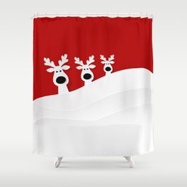 Festive Red Christmas Reindeer Shower Curtain