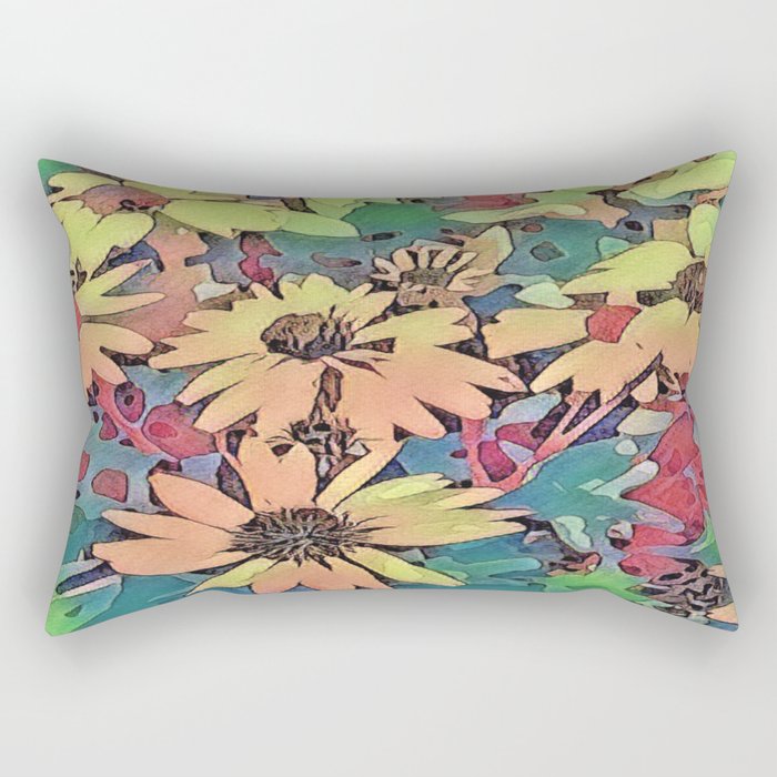 Abstract Rainbow Daisies Landscape Rectangular Pillow