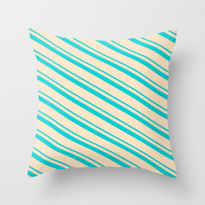 Dark Turquoise & Bisque Colored Stripes Pattern Throw Pillow