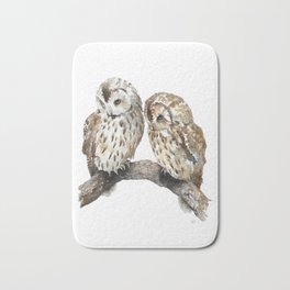 Two owls Badematte | Wildlife, Bird, Life, Forest, Nature, Painting, Love, Wise, Owls, Animal 