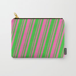 [ Thumbnail: Hot Pink & Lime Green Colored Striped/Lined Pattern Carry-All Pouch ]