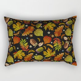 Embroidery art. Autumn seamless pattern. Leaves, acorns, wild forest, oak. Rectangular Pillow