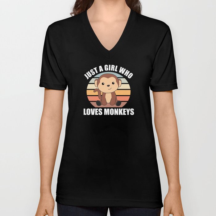 Just A Girl who loves Monkeys - Sweet Monkey V Neck T Shirt
