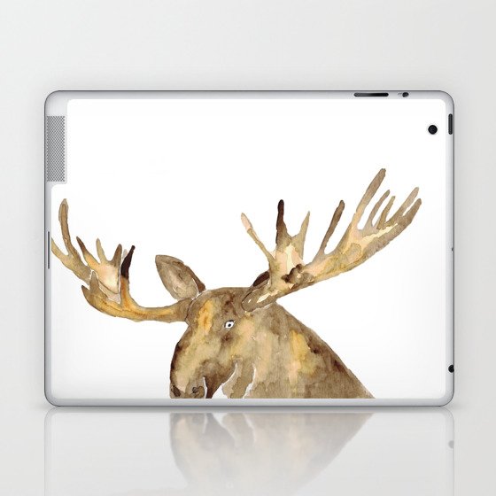 Moose peeking Painting Wall Poster Watercolor Laptop & iPad Skin