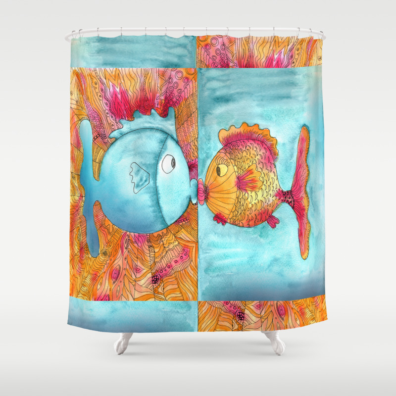 fish kiss shower curtain by catherineholcombe