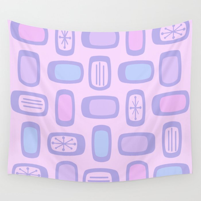 Midcentury MCM Rounded Rectangles Pink Blue Wall Tapestry