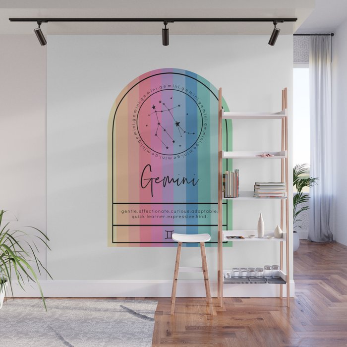 Gemini Zodiac | Rainbow Stripe Wall Mural