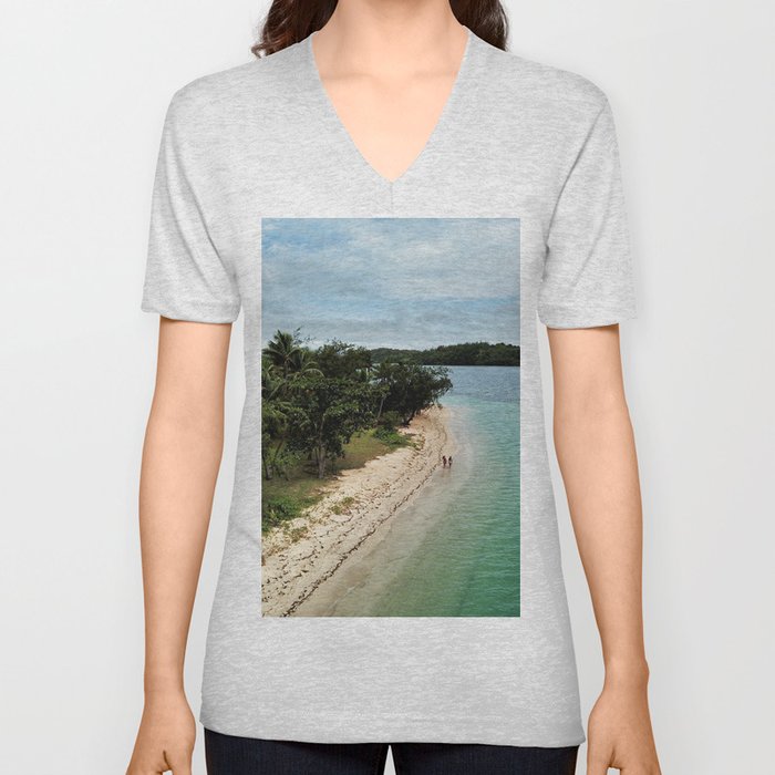 Tropical Beach Vibes in Fiji Islands V Neck T Shirt