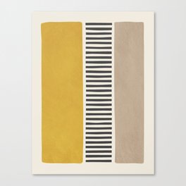 Mustard Beige Black Lines Abstract Art Canvas Print