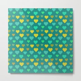 Green Orange And Yellow Hearts Seamless Pattern Metal Print