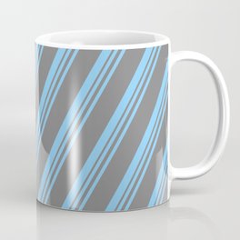 [ Thumbnail: Light Sky Blue & Gray Colored Stripes Pattern Coffee Mug ]