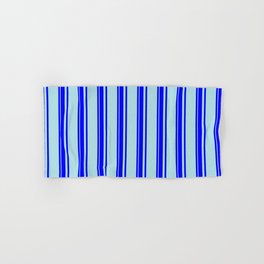 [ Thumbnail: Blue & Powder Blue Colored Striped Pattern Hand & Bath Towel ]