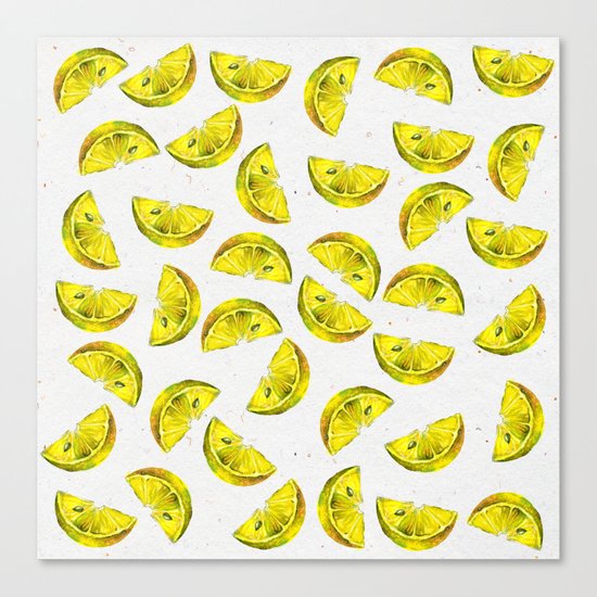 Lemon Slices Pattern White Canvas Print