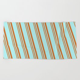[ Thumbnail: Turquoise and Chocolate Colored Striped/Lined Pattern Beach Towel ]