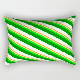 [ Thumbnail: Vibrant Orange, Pale Goldenrod, Lime, Green, and White Colored Stripes/Lines Pattern Rectangular Pillow ]