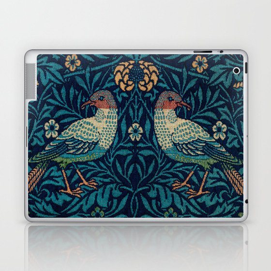 William Morris Blue Bird Wall Paper Pattern Vintage Bird and Floral Pattern Victorian Blue Bird Wall Paper Laptop & iPad Skin